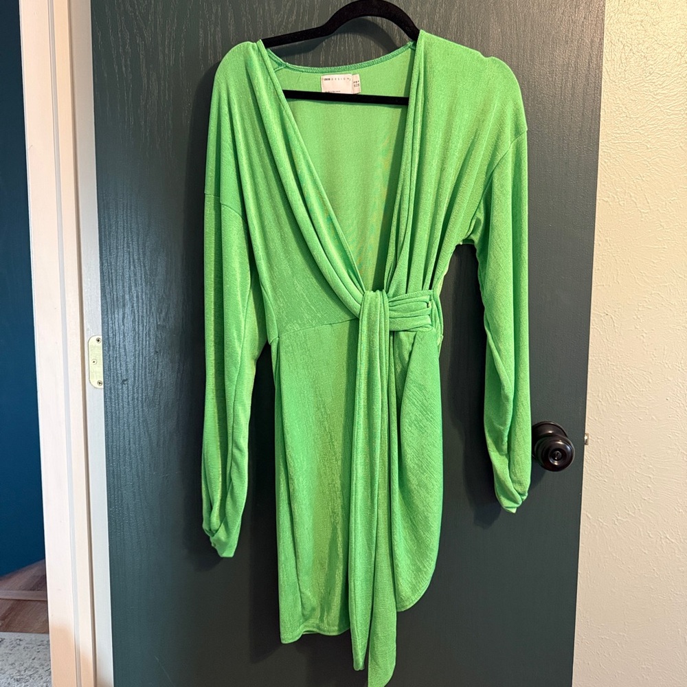 Neon green party wrap dress